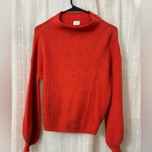 A New Day Bright Orange Chunky Knit Cropped Sweater Balloon Sleeve Size S